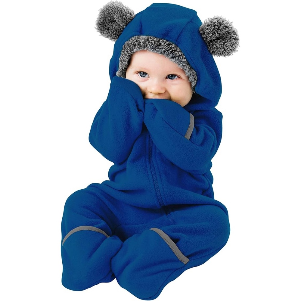 Cuddle Club Bear Fleece toddler Bunting Bodysuit One Piece bear Hooded navy 18-2
